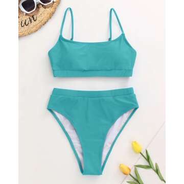MELYUM Womens High Waisted Swimsuits Bottom Padded Bathing Suits Bikini Sets Top Two Piece Swimwear Haze Blue
