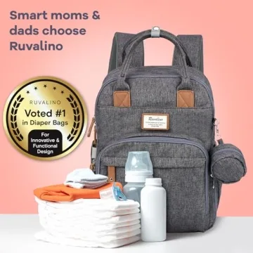 RUVALINO Diaper Bag Backpack, Multifunction Travel Pack Maternity Baby Changing Bags, Large Capacity, Waterproof, Dark Gray