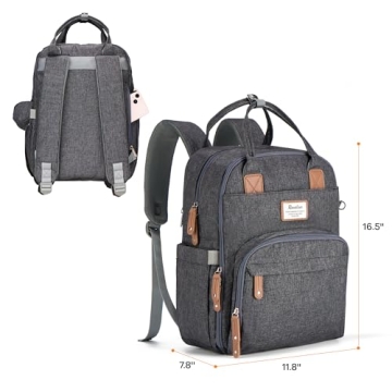 RUVALINO Diaper Bag Backpack, Multifunction Travel Pack Maternity Baby Changing Bags, Large Capacity, Waterproof, Dark Gray