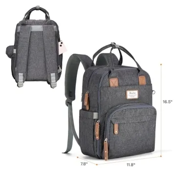 RUVALINO Diaper Bag Backpack, Multifunction Travel Pack Maternity Baby Changing Bags, Large Capacity, Waterproof, Dark Gray
