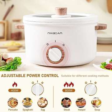 Naibsan Electric Pot with Handle, 2.5L Multifunction Electric Cooker for Shabu-Shabu, Noodles, Pasta...