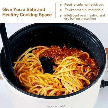 Naibsan Electric Pot with Handle, 2.5L Multifunction Electric Cooker for Shabu-Shabu, Noodles, Pasta, 800W Rapid Non-Stick Frying Pan for Sauté, Portable Ramen Pot for Dorm & Office