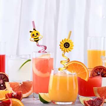 24 Bee Sunflower Honey Drinking Straws for Parties