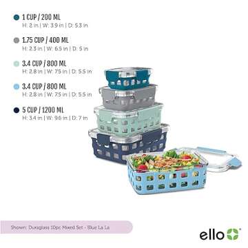 Ello Duraglass Mixed Meal Prep Sets Leak-Proof Glass Food Storage Containers with Silicone Sleeves and Airtight BPA-Free Lids, Dishwasher, Microwave, and Freezer Safe