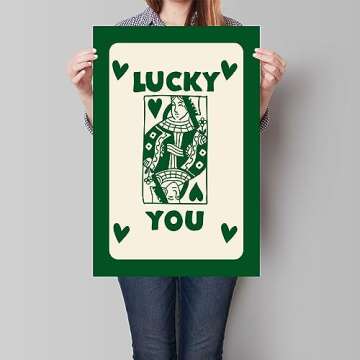 SANYI Vintage Green Queen of Hearts Poker Posters Room Aesthetic Lucky You Playing Card Canvas Wall Art Trendy Preppy Casino Theme Wall Decor for Bedroom Game Room 16x24in Unframed