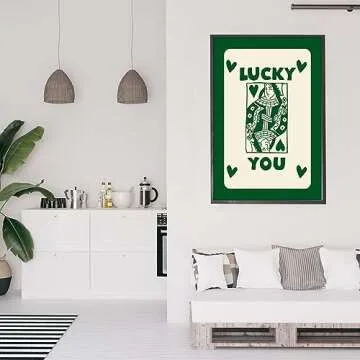 SANYI Vintage Green Queen of Hearts Poker Posters Room Aesthetic Lucky You Playing Card Canvas Wall Art Trendy Preppy Casino Theme Wall Decor for Bedroom Game Room 16x24in Unframed