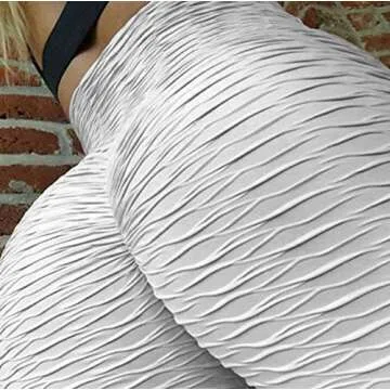 FITTOO Womens High Waist Butt Ruched Leggings Booty Scrunch Textured Yoga Pants Grey L