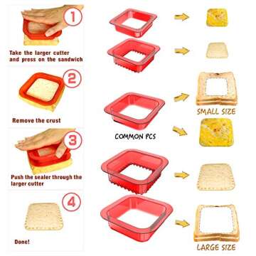 Tribe Glare 5 pcs of 2 sets Bread Sandwich Maker mold-Uncrustables Sandwich Cutter for Kids - Sandwich Cutter Sealer and DIY cookie cutter Lunch Lunchbox and Bento Box of Childrens Boys Girls (Red-sq)