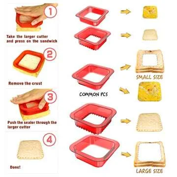 Tribe Glare 5 pcs of 2 sets Bread Sandwich Maker mold-Uncrustables Sandwich Cutter for Kids - Sandwich Cutter Sealer and DIY cookie cutter Lunch Lunchbox and Bento Box of Childrens Boys Girls (Red-sq)