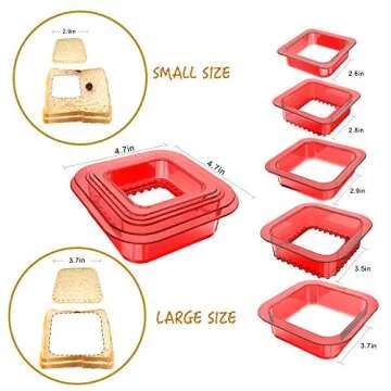 Tribe Glare 5 pcs of 2 sets Bread Sandwich Maker mold-Uncrustables Sandwich Cutter for Kids - Sandwich Cutter Sealer and DIY cookie cutter Lunch Lunchbox and Bento Box of Childrens Boys Girls (Red-sq)