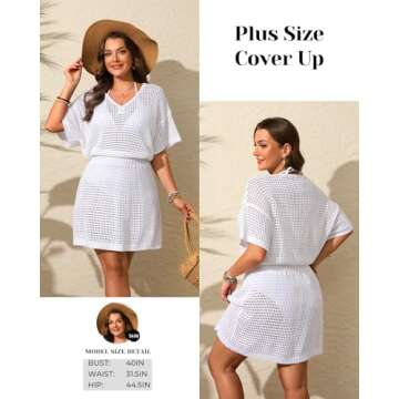 Aqua Eve Plus Size Swimsuit Cover Up - Crochet Bathing Suit Coverups 2025 Short Sleeve Beach Dress S...