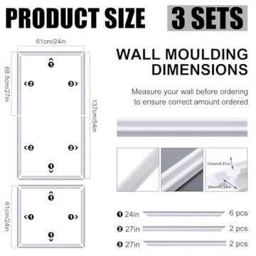 Pangda 3 Set Peel and Stick Wall Molding Kit, Premade Accent Molding Wainscoting Panel for Interior ...