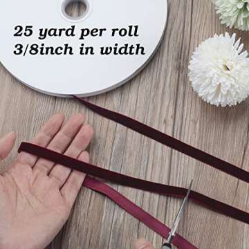 Burgundy Velvet Ribbon - 3/8 Inch, 25Yd, Wine Skinny Ribbons for Christmas & Crafting
