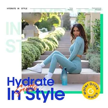 Giotto 32oz Large Leakproof BPA Free Drinking Water Bottle with Time Marker & Straw to Ensure You Drink Enough Water Throughout The Day for Fitness and Outdoor Enthusiasts-Ombre Navy Green