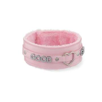 ADEMISHIA Pink Furry Heart O-ring Leather Choker Collar For Women, Handmade Punk Gothic Letter Neckl...