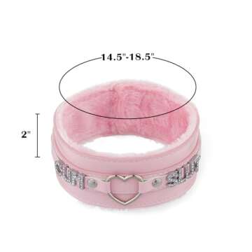 ADEMISHIA Pink Furry Heart O-ring Leather Choker Collar For Women, Handmade Punk Gothic Letter Necklace Adjustable Fashion Jewerly