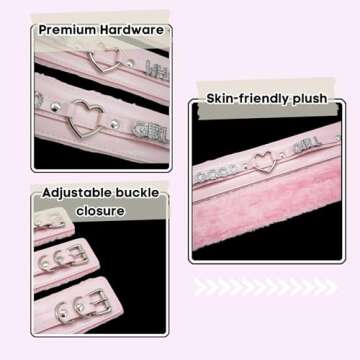 ADEMISHIA Pink Furry Heart O-ring Leather Choker Collar For Women, Handmade Punk Gothic Letter Necklace Adjustable Fashion Jewerly