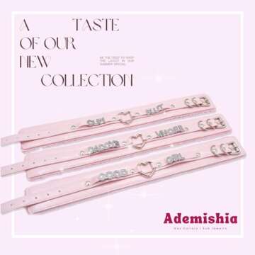 ADEMISHIA Pink Furry Heart O-ring Leather Choker Collar For Women, Handmade Punk Gothic Letter Necklace Adjustable Fashion Jewerly