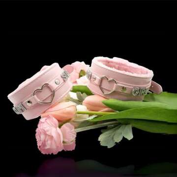 ADEMISHIA Pink Furry Heart O-ring Leather Choker Collar For Women, Handmade Punk Gothic Letter Necklace Adjustable Fashion Jewerly