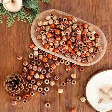 JPSOR 300pcs Painted Wooden Hair Beads for Crafts