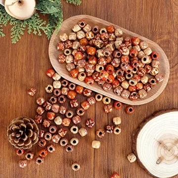 JPSOR 300pcs Painted Wooden Hair Beads for Crafts