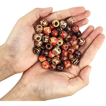 JPSOR 300pcs Painted Wooden Hair Beads for Crafts