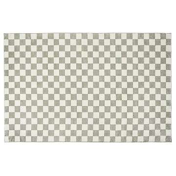 Revival Rugs Gambit 6'7"x9' Checkered Rug Washable Area Rug for Living Room Bedroom - 100% Recycled Oeko-TEX Certified, Medium Pile, Green, Beige