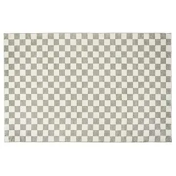 Revival Rugs Gambit 6'7"x9' Checkered Rug Washable Area Rug for Living Room Bedroom - 100% Recycled Oeko-TEX Certified, Medium Pile, Green, Beige