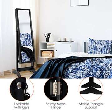 CHARMAID Jewelry Armoire with Full-Length Mirror and Lock