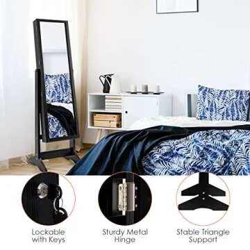 CHARMAID Jewelry Armoire with Full-Length Mirror and Lock