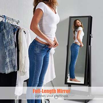 CHARMAID Jewelry Armoire with Full-Length Mirror and Lock