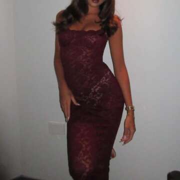 Fuimsul Women Sexy Spaghetti Strap Sheer Mesh Lace Long Dress Summer Hollow Square Neck Backless Tight Solid Tank Dress