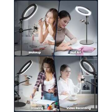 LUXSURE Ring Light for Desk with Stand,Overhead Camera/Phone Mount with 10.5" Ring Lights for iPhone,Phone Tripod with Light Adjustable Lighting for Video Recording,Cooking,Live Stream,Content Creator