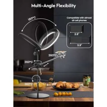 LUXSURE Ring Light for Desk with Stand,Overhead Camera/Phone Mount with 10.5" Ring Lights for iPhone,Phone Tripod with Light Adjustable Lighting for Video Recording,Cooking,Live Stream,Content Creator