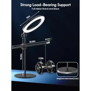 LUXSURE Ring Light for Desk with Stand,Overhead Camera/Phone Mount with 10.5" Ring Lights for iPhone,Phone Tripod with Light Adjustable Lighting for Video Recording,Cooking,Live Stream,Content Creator