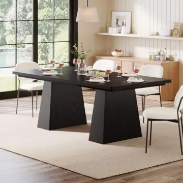 Modern Black Dining Table for 4-6 with Sturdy Tapered Legs