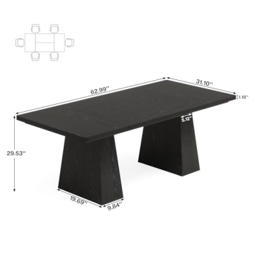 Modern Black Dining Table for 4-6 with Sturdy Tapered Legs