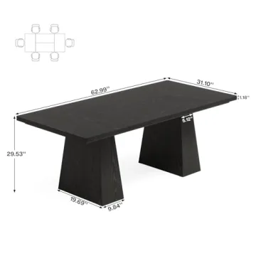 Modern Black Dining Table for 4-6 with Sturdy Tapered Legs