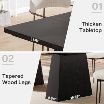 Modern Black Dining Table for 4-6 with Sturdy Tapered Legs