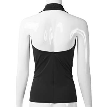 EIMIN Women's Casual Halter Neck Draped Front Sexy Open Back Tank Top Black S