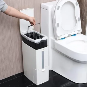 Cq Acrylic 2.1 Gallon White Trash Can, Compact & Easy to Clean