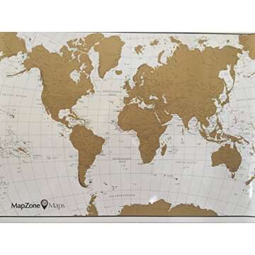 MapZone Maps - Scratch off World Travel Map - White and Gold with USA - Scratch off Tool Included