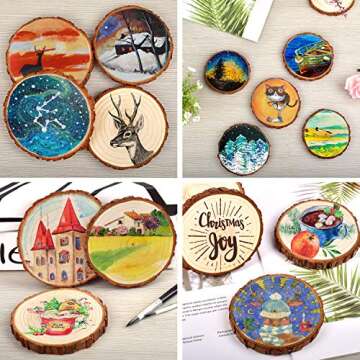 LESUMI Unfinished Natural Wood Slices with Bark - 20 Pcs 3.5-4 inch Wood Craft kit, DIY Kids Arts and Crafts Coasters Christmas Ornaments Rustic Wedding Decorations