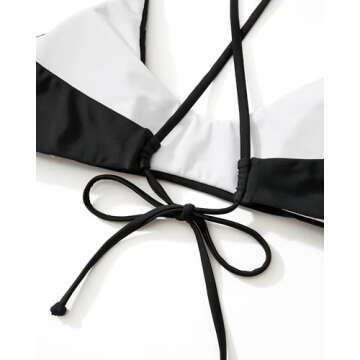 SUUKSESS Women Sexy High Waisted Thong Bikini Sets Reversible String Two Piece Swimsuits Push Up Bathing Suit(Black White,S)