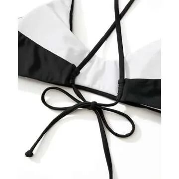 SUUKSESS Women Sexy High Waisted Thong Bikini Sets Reversible String Two Piece Swimsuits Push Up Bathing Suit(Black White,S)