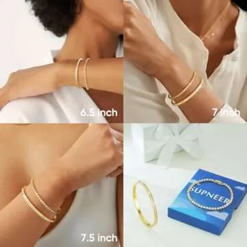 Supneer 18K Gold Plated Tennis Bracelets Gold Bangle Bracelets for Women Cubic Zirconia,Classic Love Friendship Gold Bracelets Dainty Gold Bracelets Cuff Jewelry Gifts for Birthdays Christmas Wedding