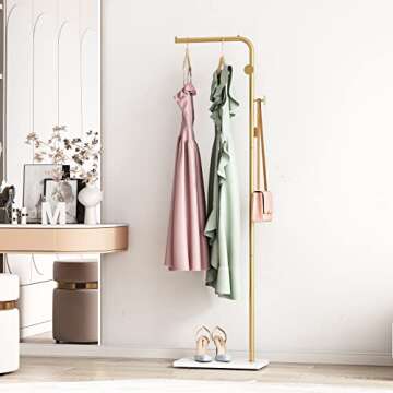KADIGANG Gold Coat Rack Freestanding, Gold Clothes Rack with Natural Marble Base,Coat Tree with 3 Ho...