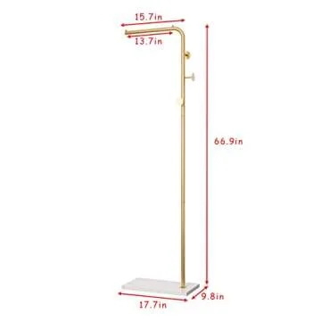 KADIGANG Gold Coat Rack Freestanding, Gold Clothes Rack with Natural Marble Base,Coat Tree with 3 Hooks, 68" Modern Coat Stand for Bedroom, Office, Hallway, Entryway, Living Room,Gold