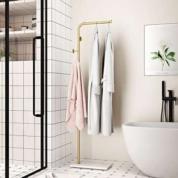 KADIGANG Gold Coat Rack Freestanding, Gold Clothes Rack with Natural Marble Base,Coat Tree with 3 Hooks, 68" Modern Coat Stand for Bedroom, Office, Hallway, Entryway, Living Room,Gold