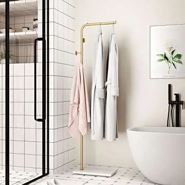 KADIGANG Gold Coat Rack Freestanding, Gold Clothes Rack with Natural Marble Base,Coat Tree with 3 Hooks, 68" Modern Coat Stand for Bedroom, Office, Hallway, Entryway, Living Room,Gold